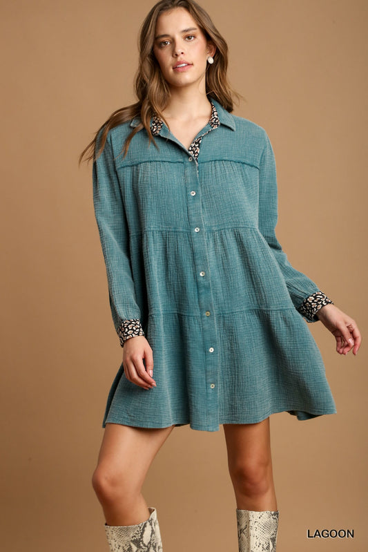 Mineral Wash Cotton Gauze Tiered Dress - Exotic Bear Boutique