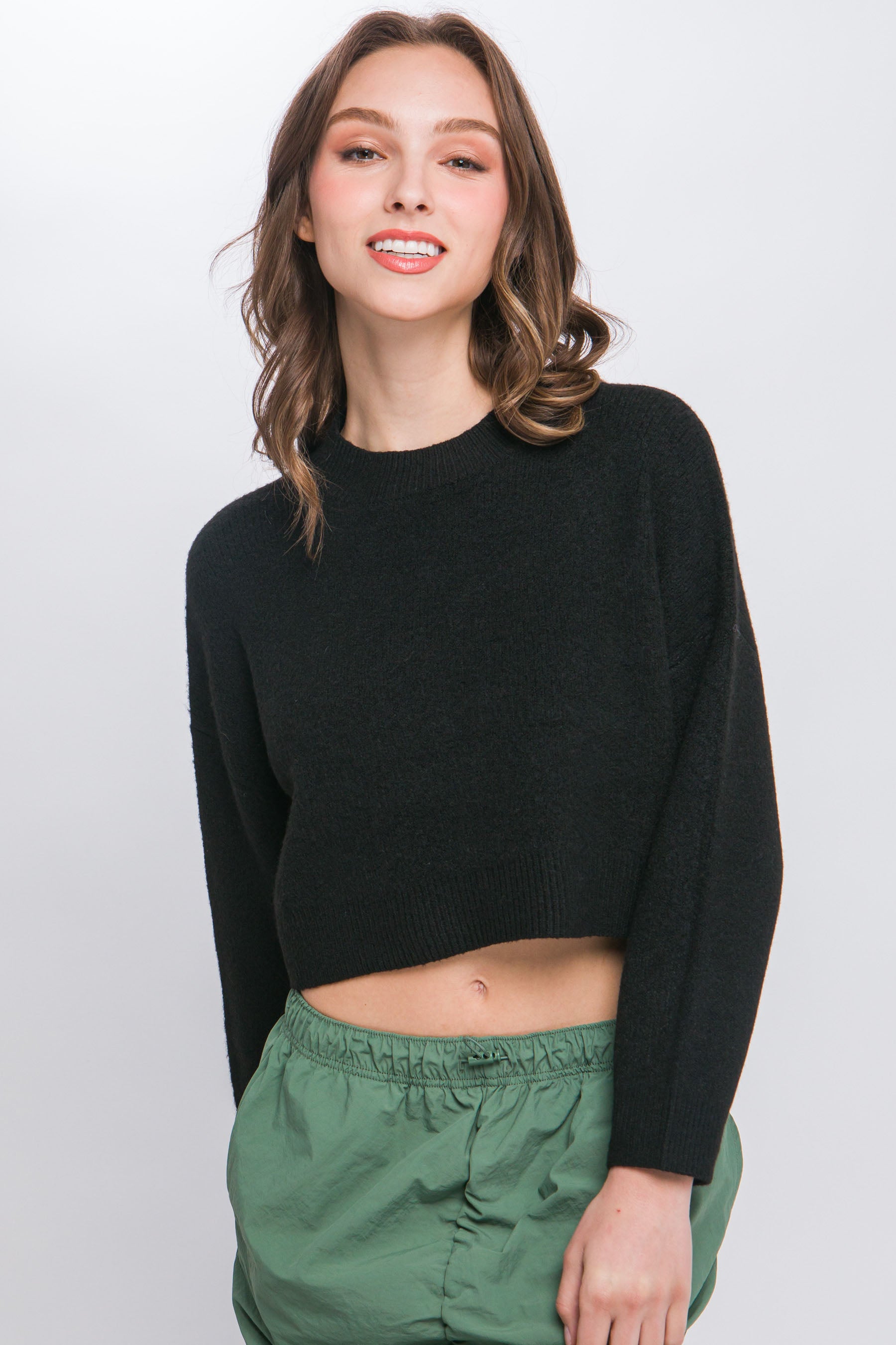 Wool Blend Cropped Sweater Top - Exotic Bear Boutique