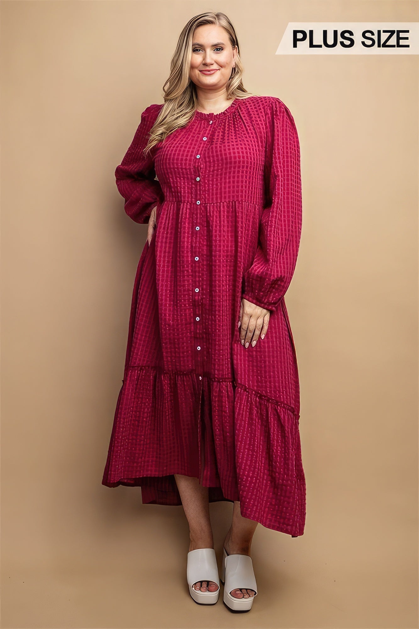 Plaid Button Down Hi - Low Hem Maxi Dress - Exotic Bear Boutique