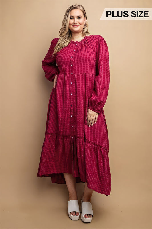 Plaid Button Down Hi - Low Hem Maxi Dress - Exotic Bear Boutique