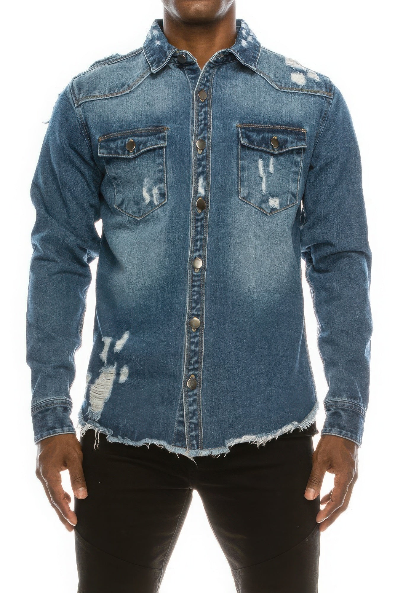 Men's Ripped Denim Overshirt - Exotic Bear Boutique
