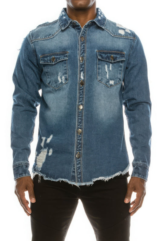 Men's Ripped Denim Overshirt - Exotic Bear Boutique