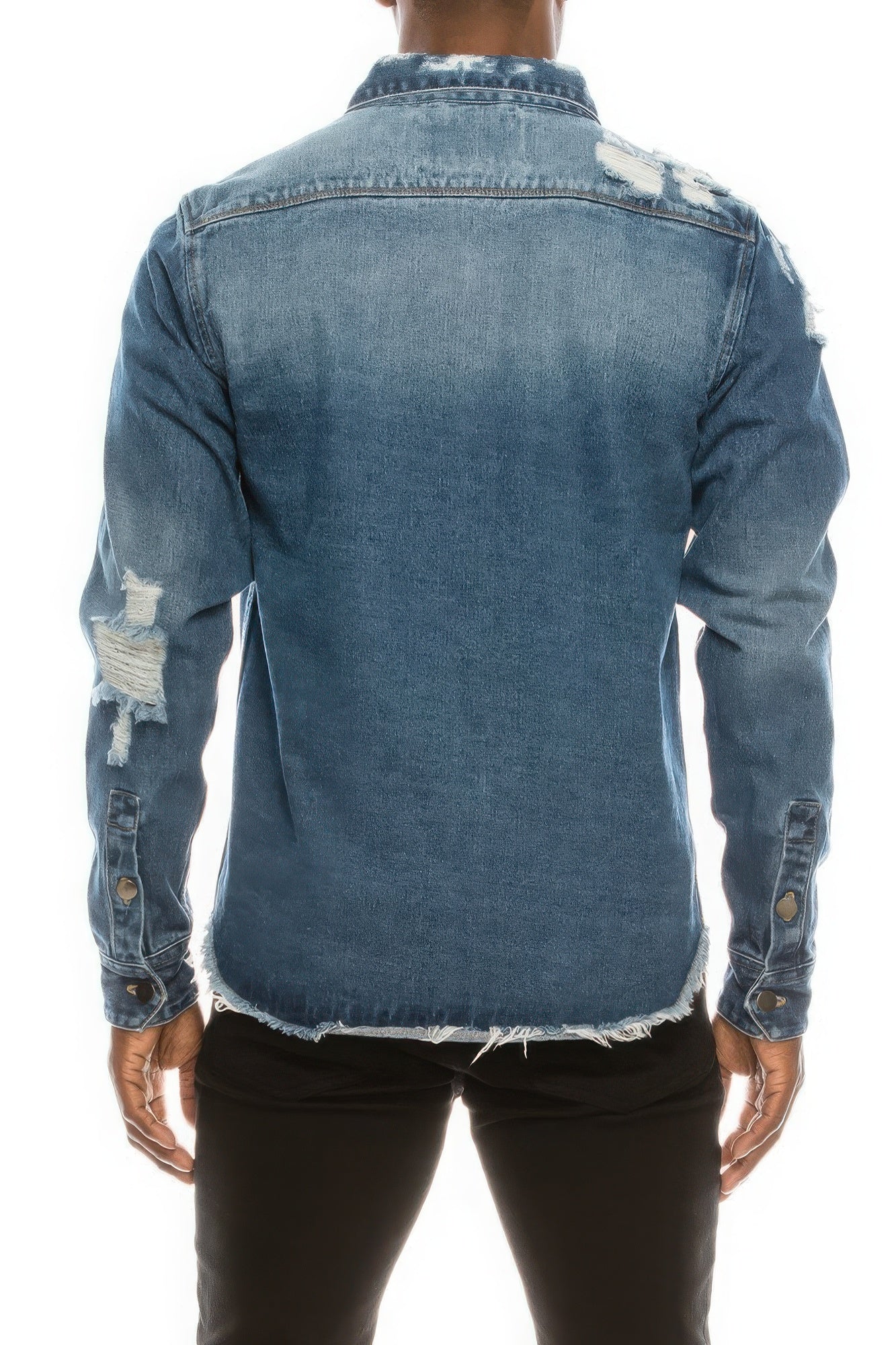 Men's Ripped Denim Overshirt - Exotic Bear Boutique