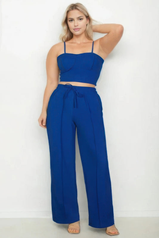 Plus Bustier Crop Cami Top & Slant Pocket Straight Pants - Exotic Bear Boutique