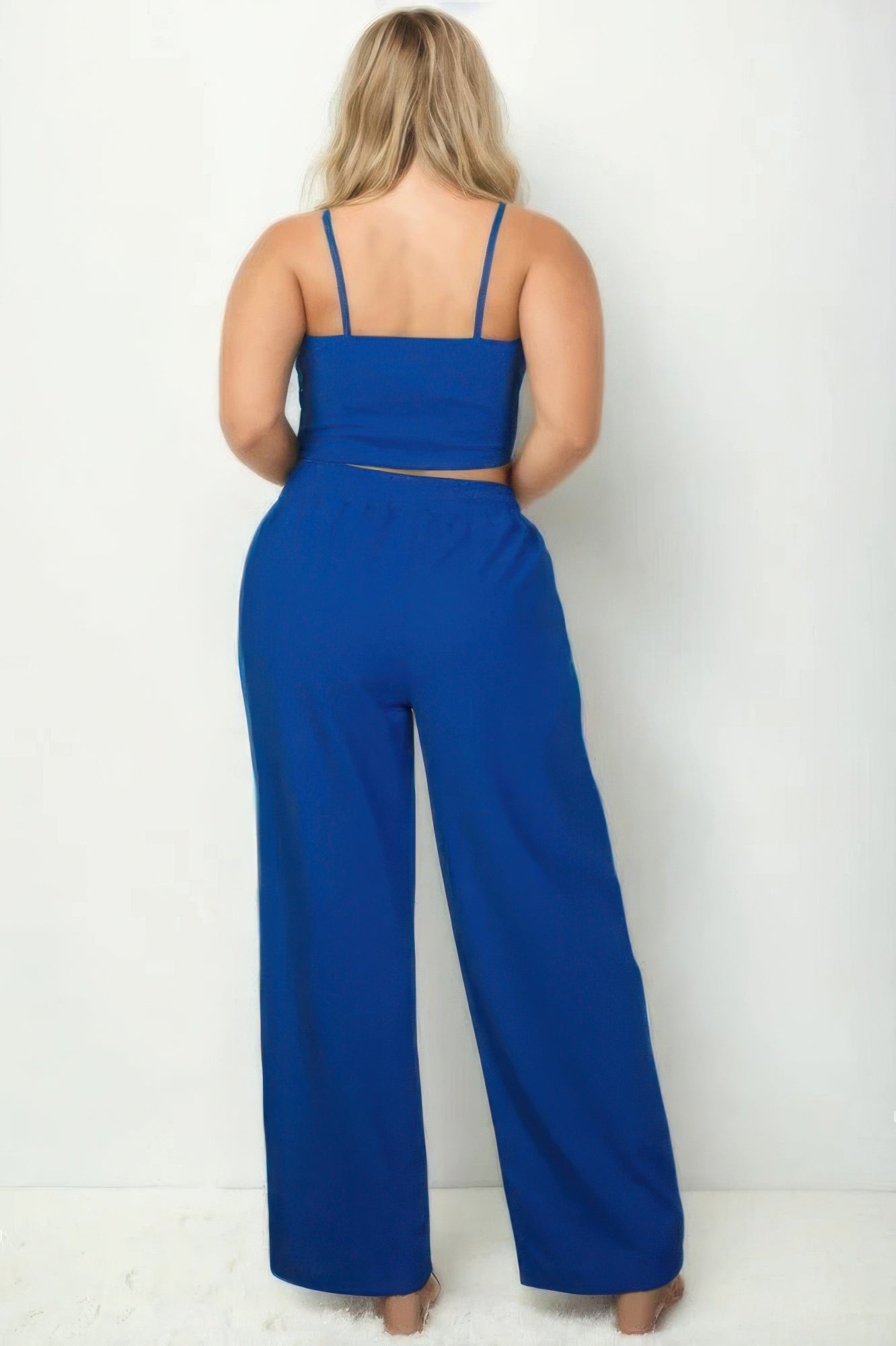 Plus Bustier Crop Cami Top & Slant Pocket Straight Pants - Exotic Bear Boutique