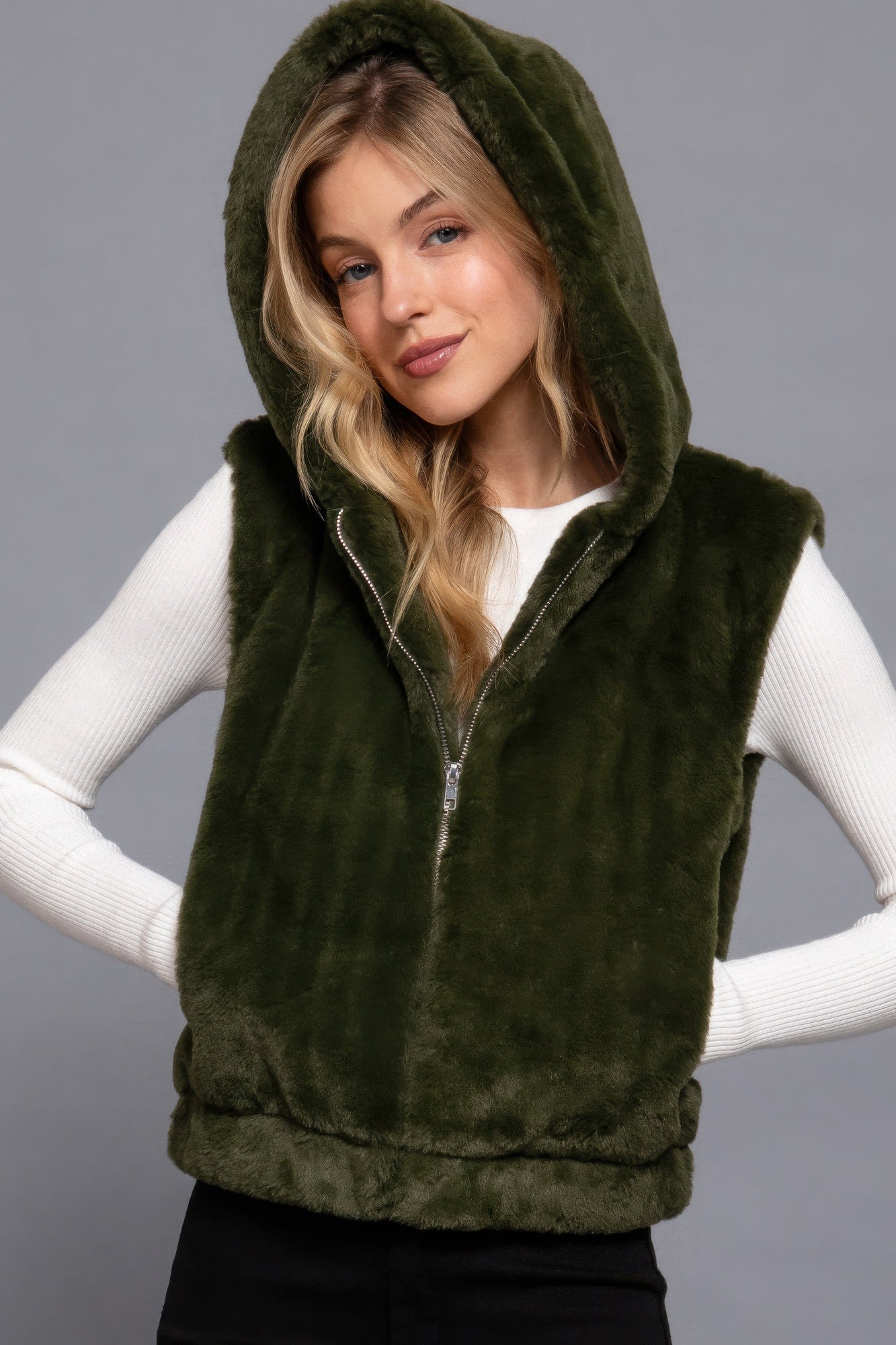 Hoodie Faux Fur Vest - Exotic Bear Boutique