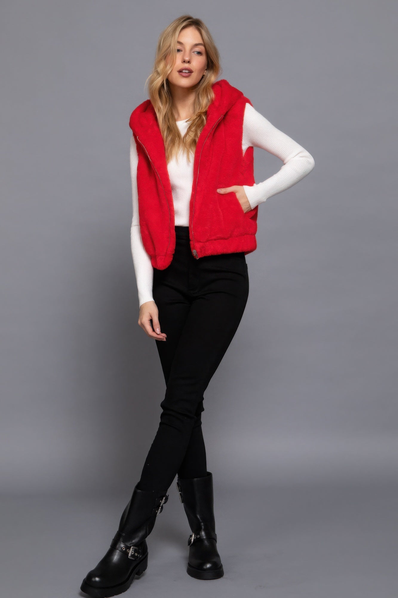 Hoodie Faux Fur Vest - Exotic Bear Boutique