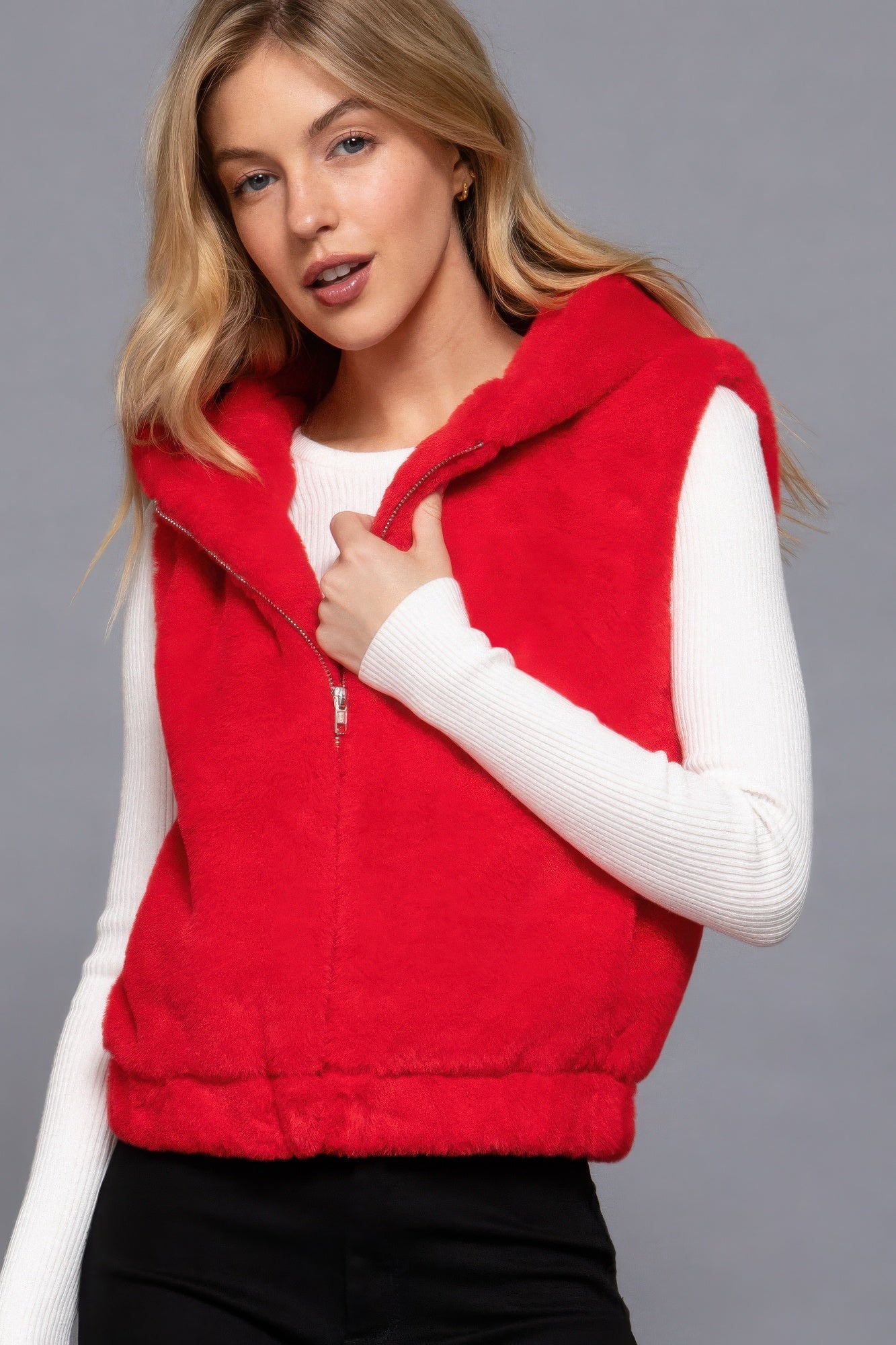 Hoodie Faux Fur Vest - Exotic Bear Boutique