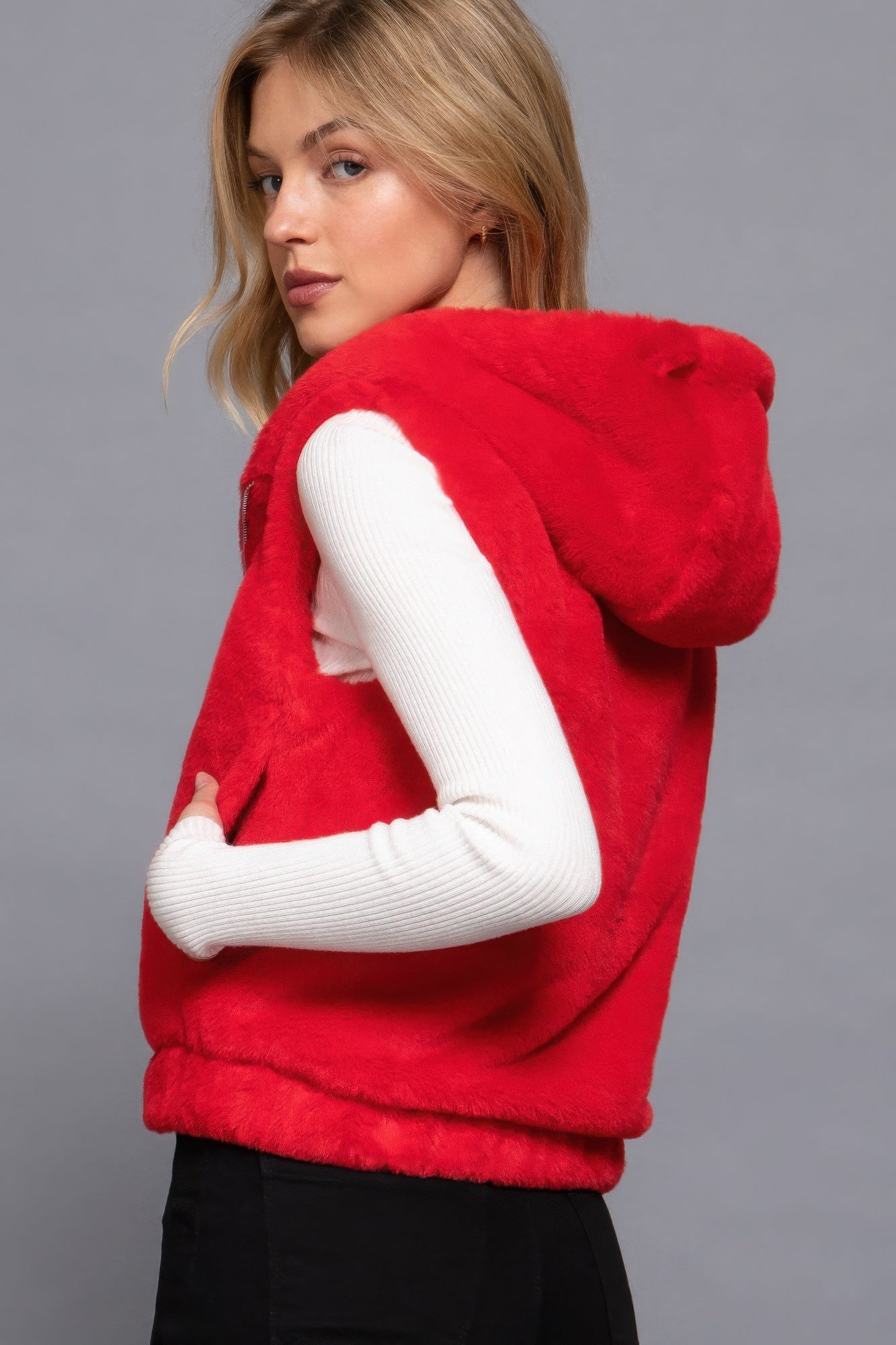 Hoodie Faux Fur Vest - Exotic Bear Boutique