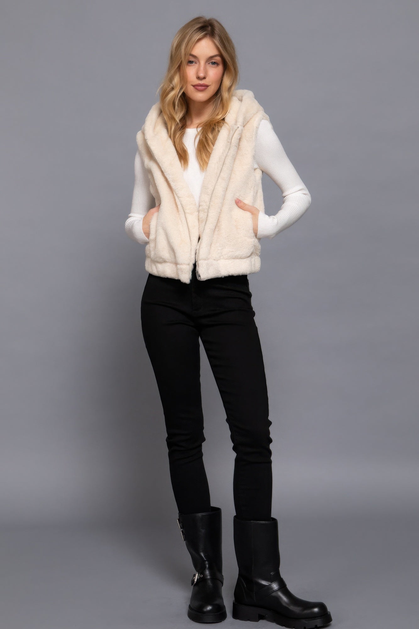 Hoodie Faux Fur Vest - Exotic Bear Boutique