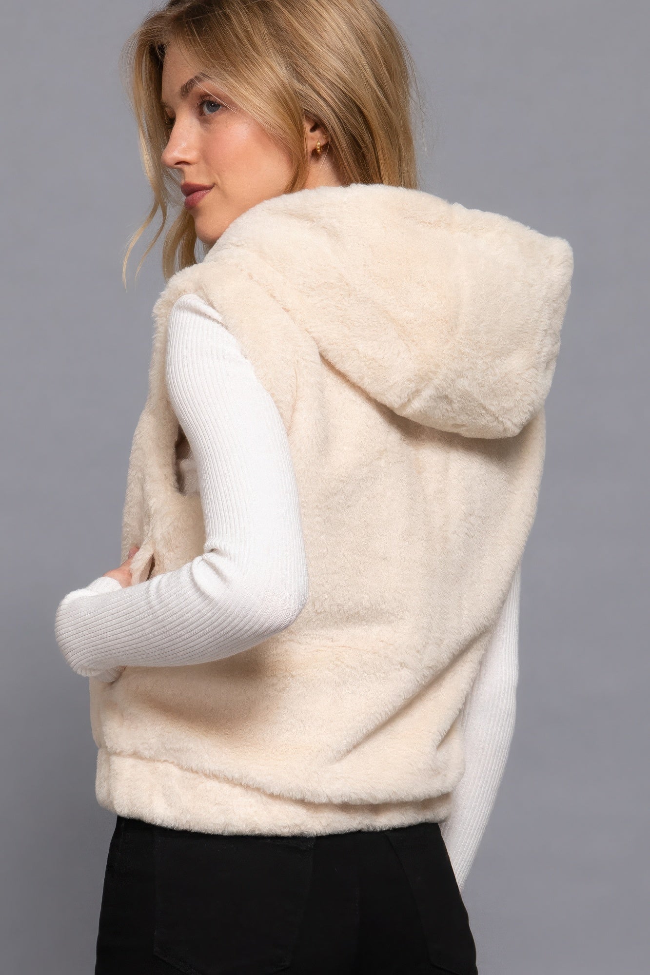 Hoodie Faux Fur Vest - Exotic Bear Boutique