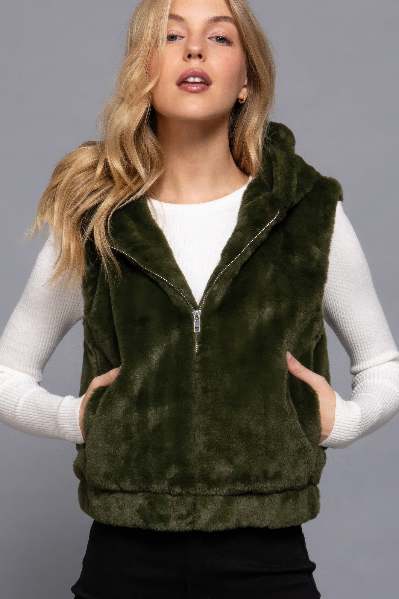 Hoodie Faux Fur Vest - Exotic Bear Boutique