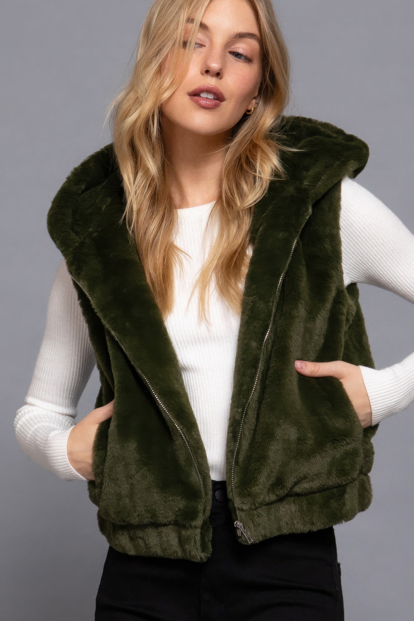 Hoodie Faux Fur Vest - Exotic Bear Boutique