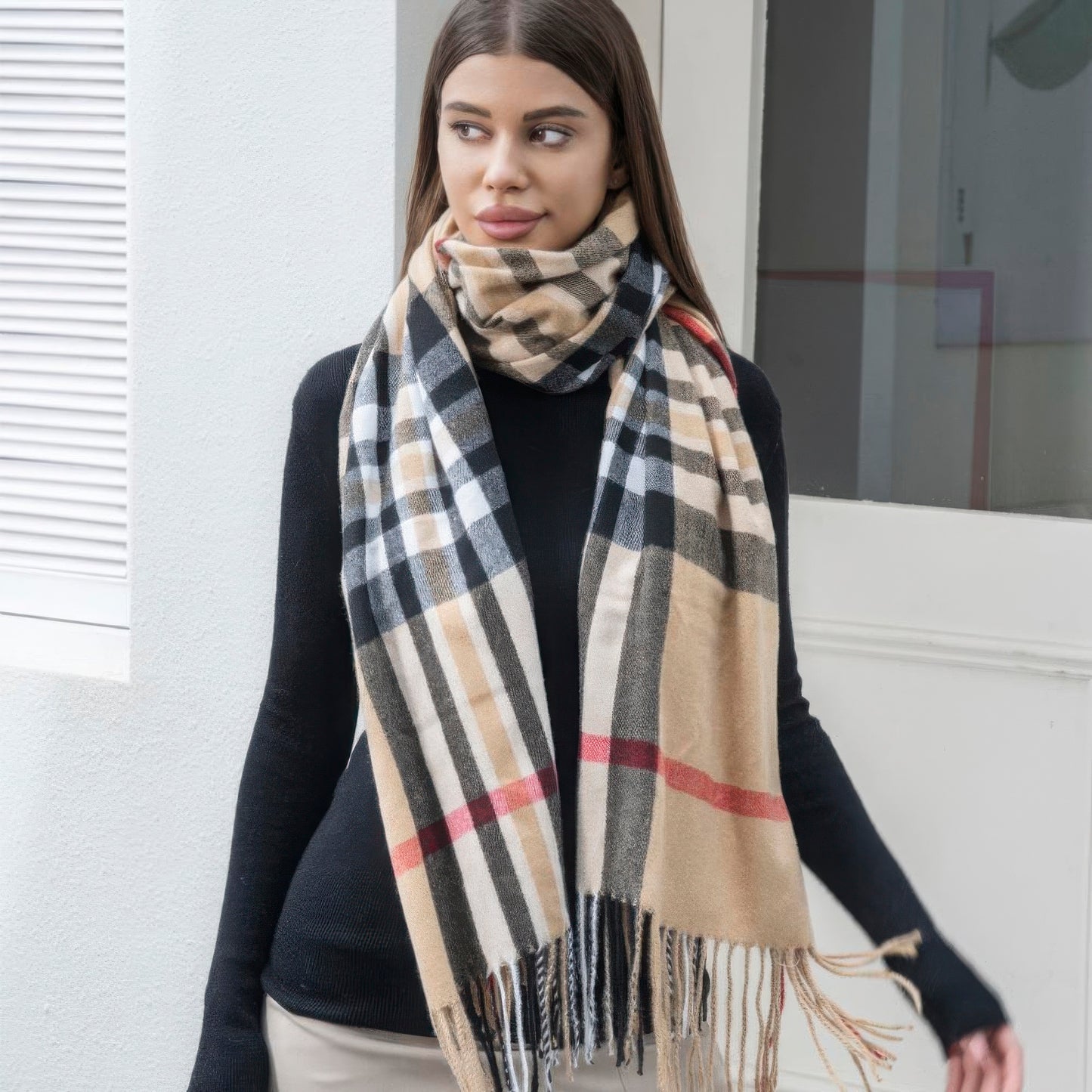 Plaid blanket scarf with tassel - Exotic Bear Boutique