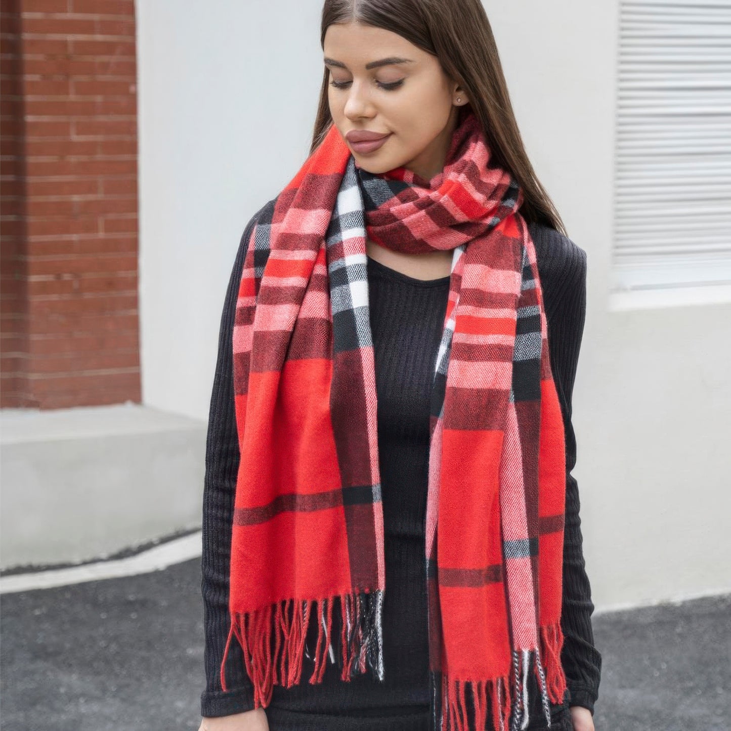 Plaid blanket scarf with tassel - Exotic Bear Boutique