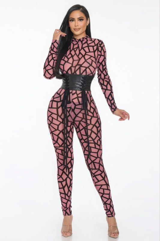Geometric Printed Jersey Jumpsuit - Exotic Bear Boutique