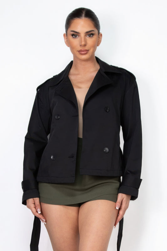Double-breasted Waist-tie Trench Coat - Exotic Bear Boutique