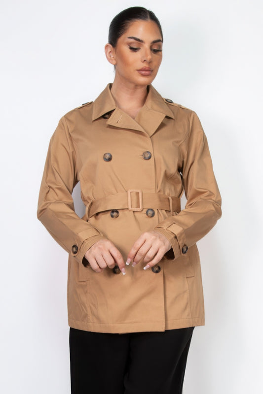 Double-breasted Notch Belted Coat - Exotic Bear Boutique