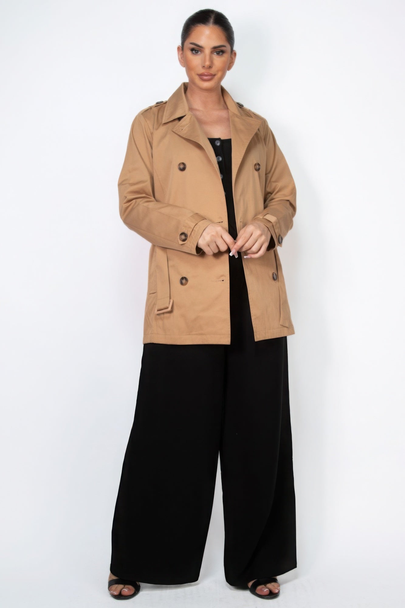 Double-breasted Notch Belted Coat - Exotic Bear Boutique