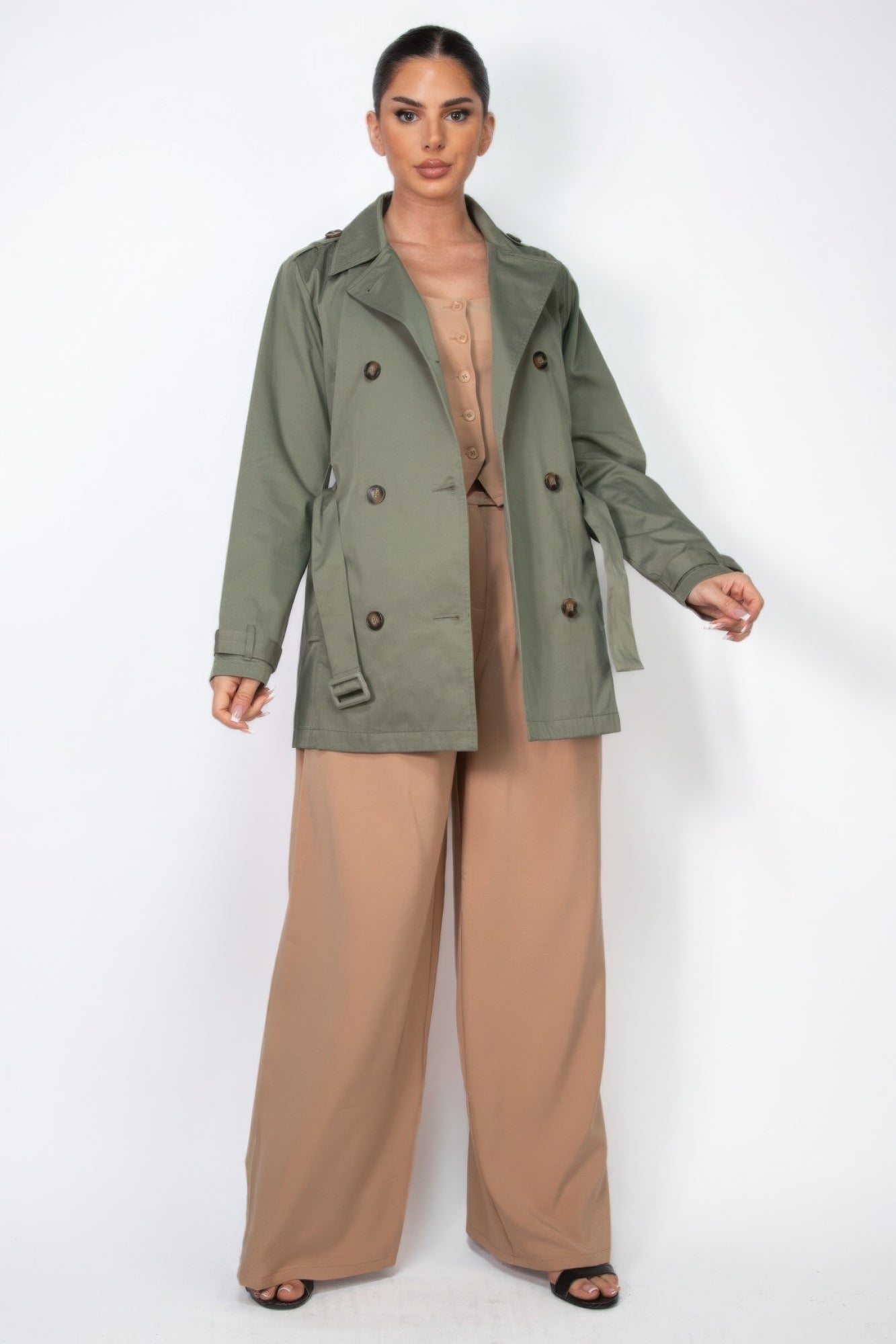 Double-breasted Notch Belted Coat - Exotic Bear Boutique