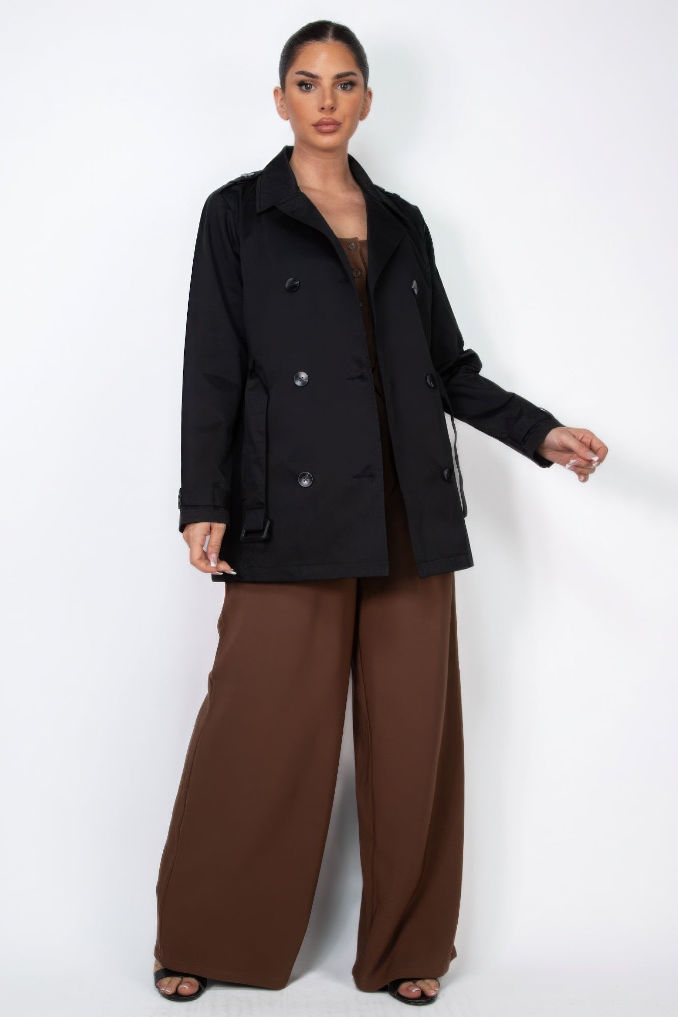 Double-breasted Notch Belted Coat - Exotic Bear Boutique