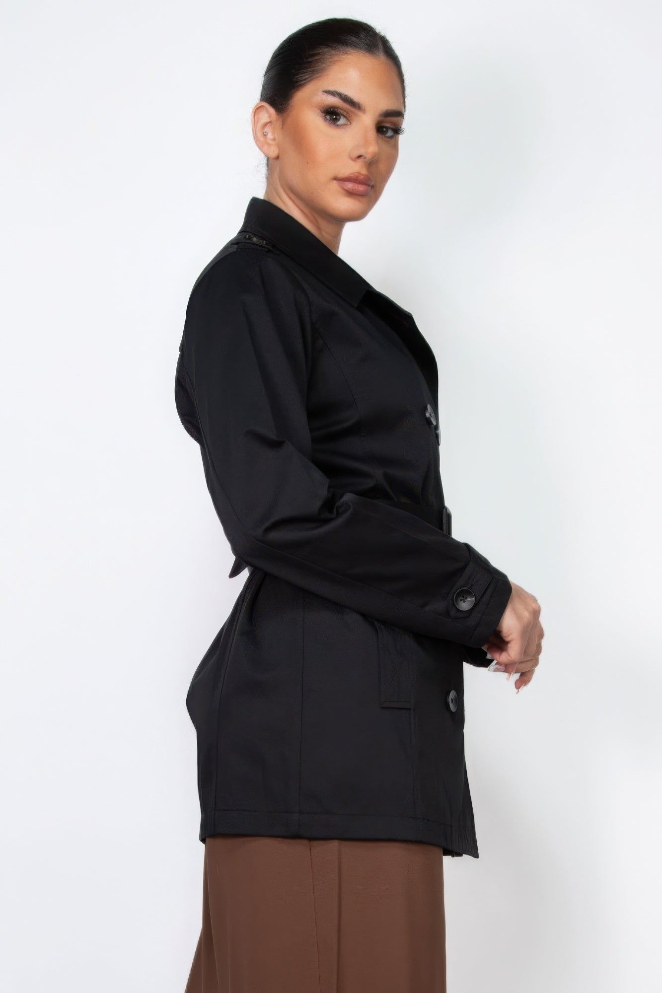 Double-breasted Notch Belted Coat - Exotic Bear Boutique