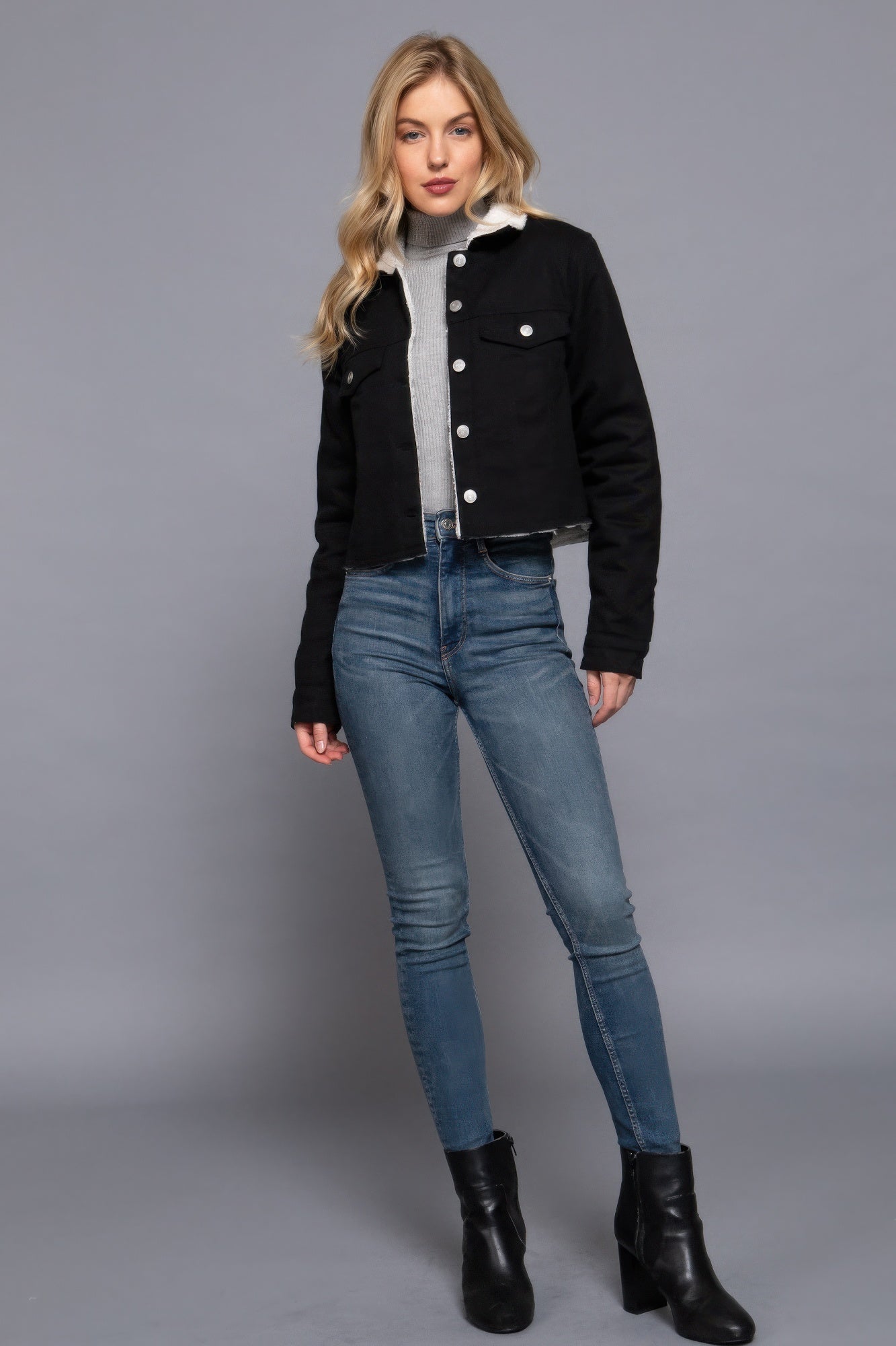 Button Closure Sherpa-lined Twill Jacket - Exotic Bear Boutique