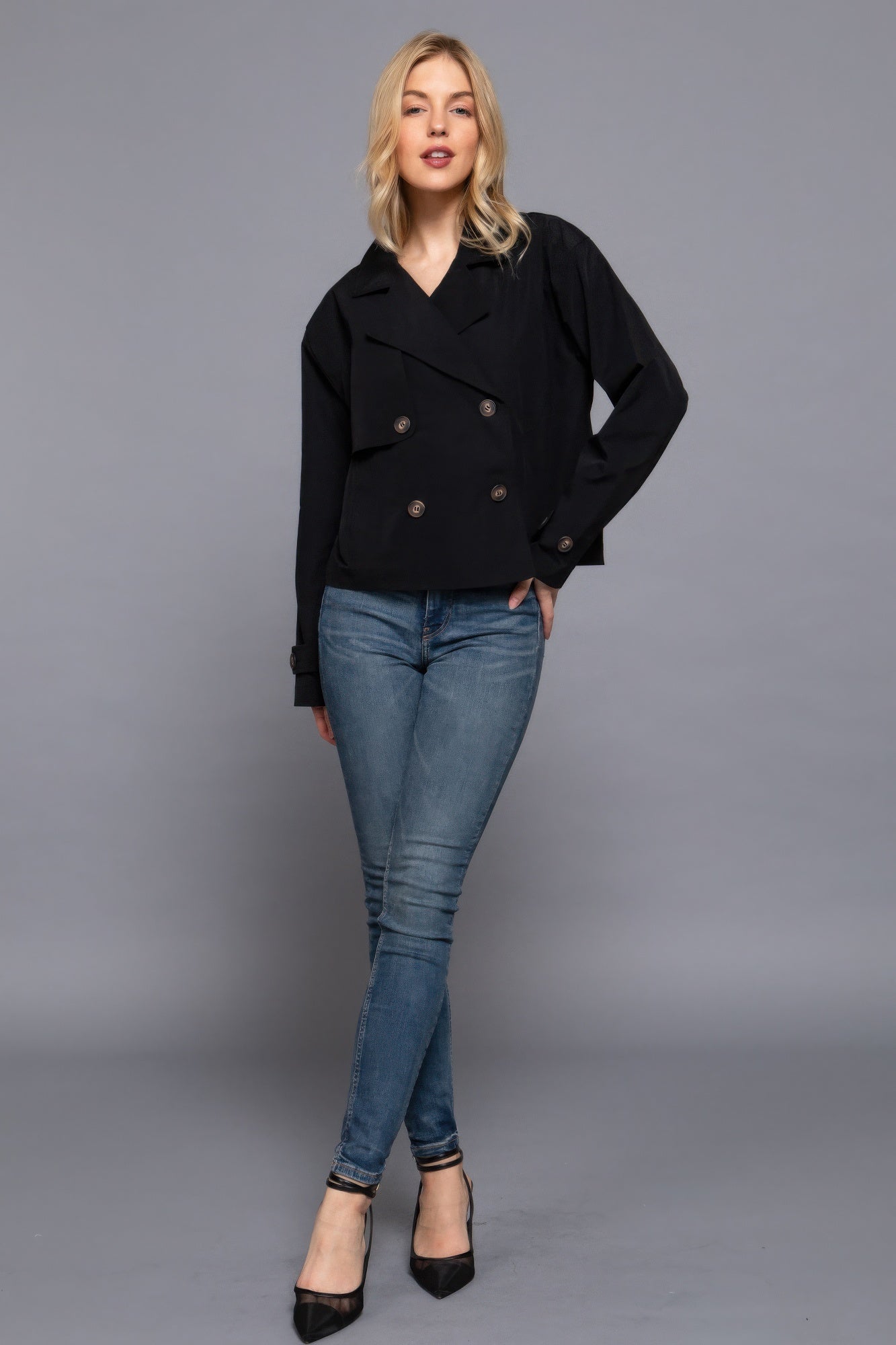 Double Breasted Short Trench Jacket - Exotic Bear Boutique
