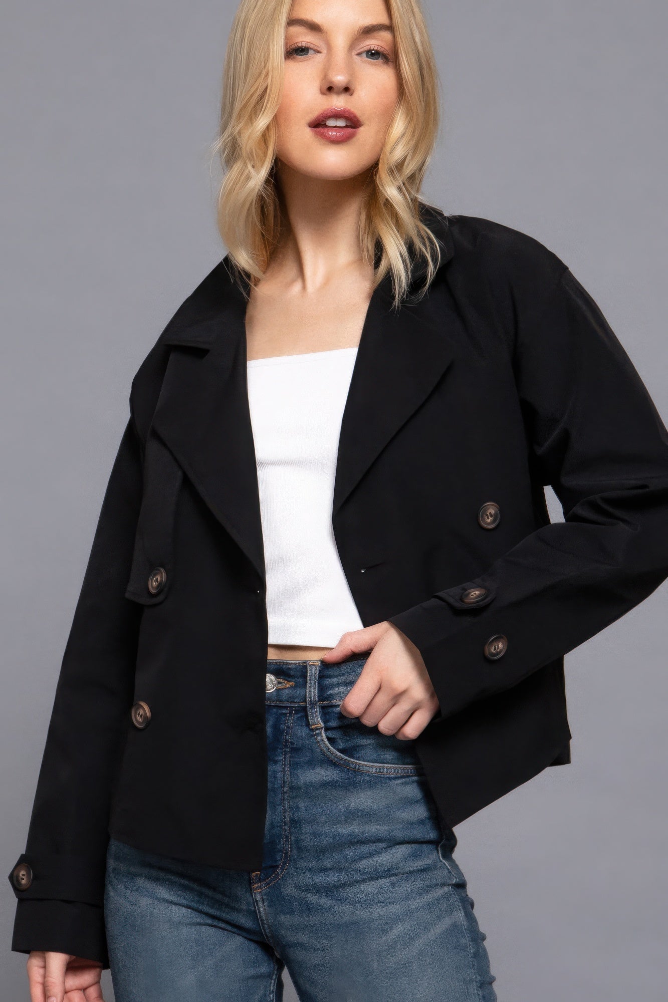 Double Breasted Short Trench Jacket - Exotic Bear Boutique