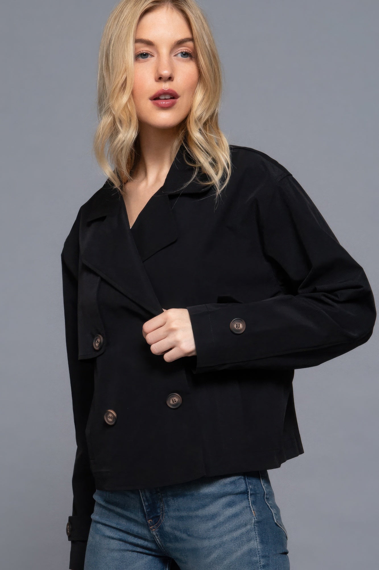 Double Breasted Short Trench Jacket - Exotic Bear Boutique