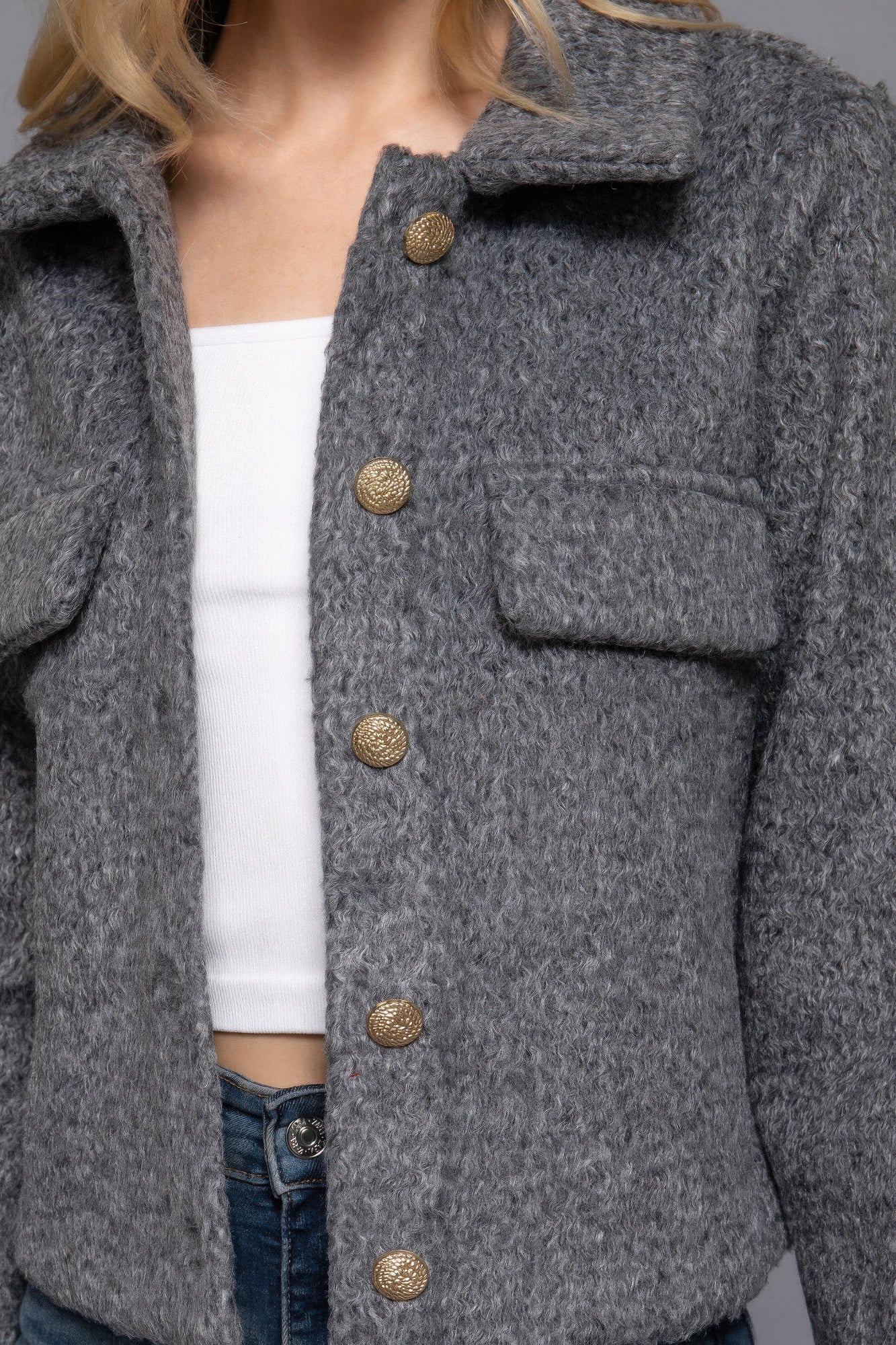 Long Slv Teddy Fleece Short Jacket - Exotic Bear Boutique