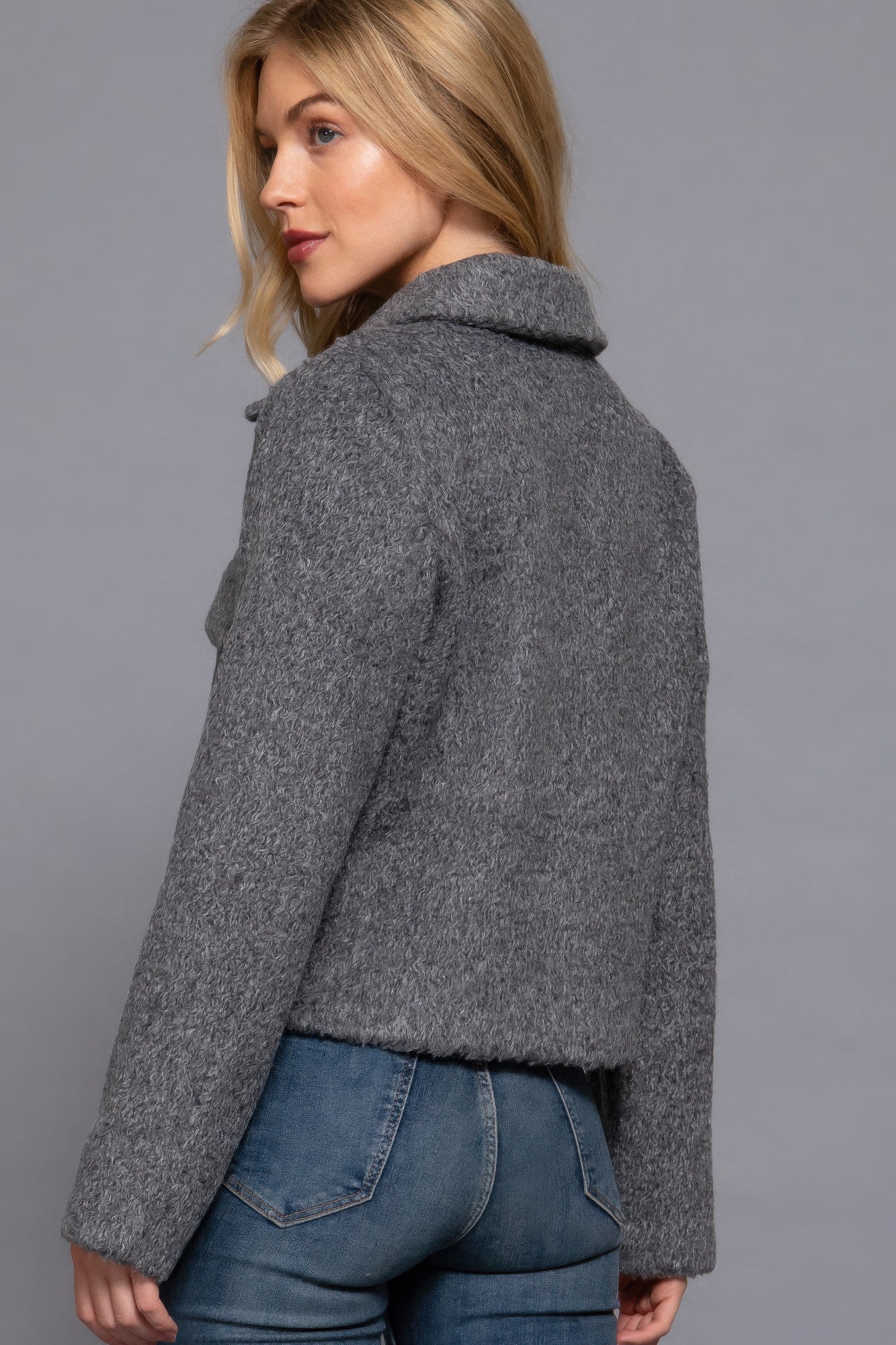 Long Slv Teddy Fleece Short Jacket - Exotic Bear Boutique
