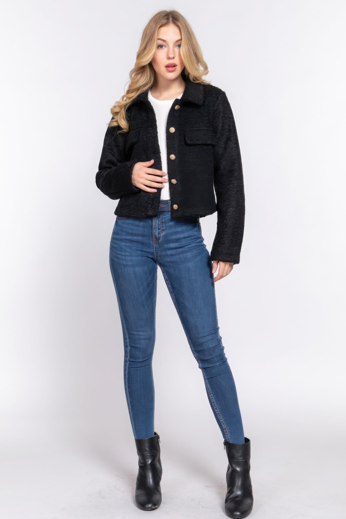 Long Slv Teddy Fleece Short Jacket - Exotic Bear Boutique