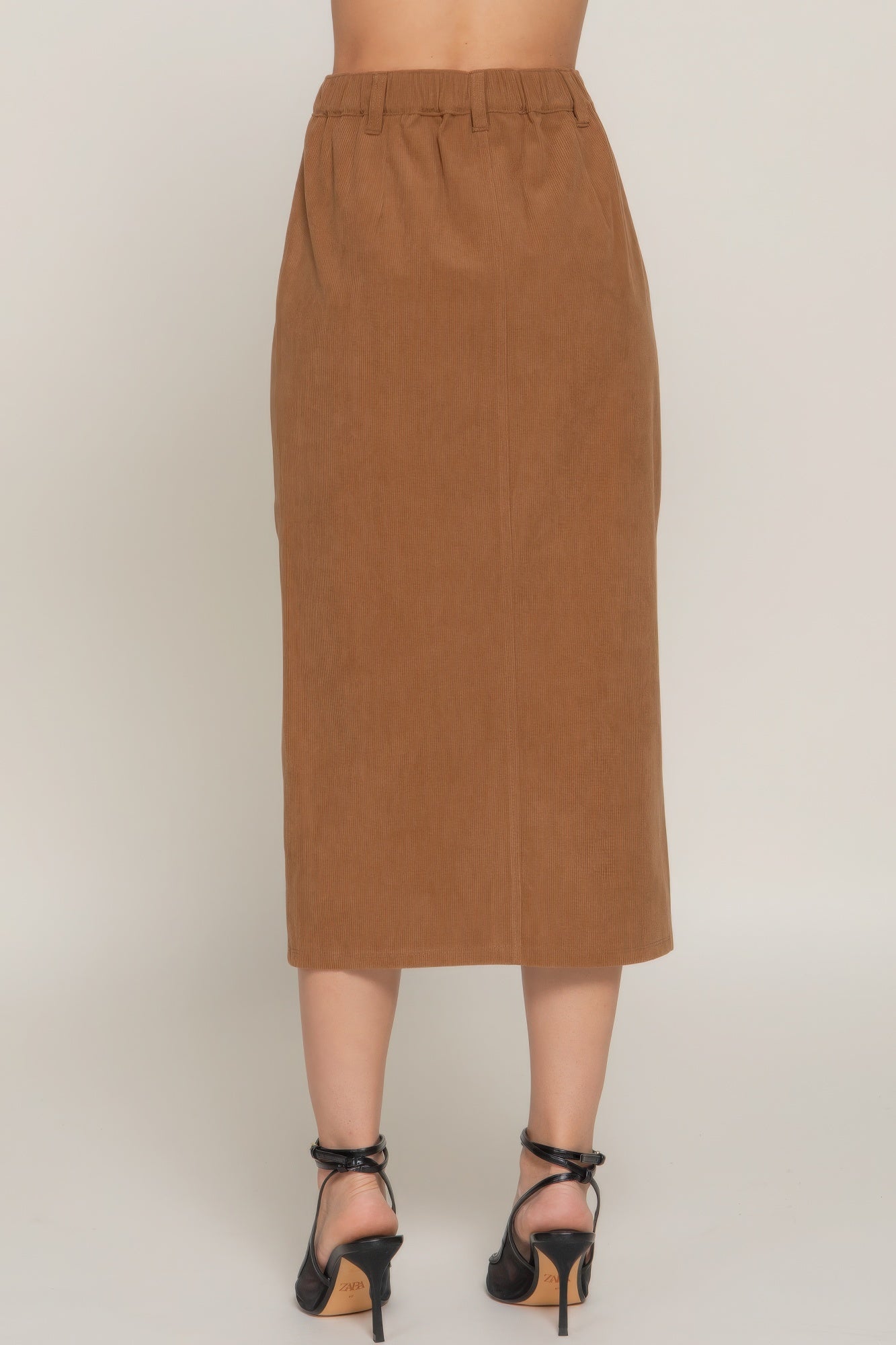Front Open Slit Corduroy Midi Skirt - Exotic Bear Boutique