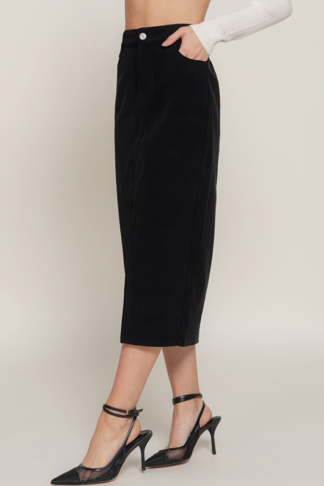 Front Open Slit Corduroy Midi Skirt - Exotic Bear Boutique