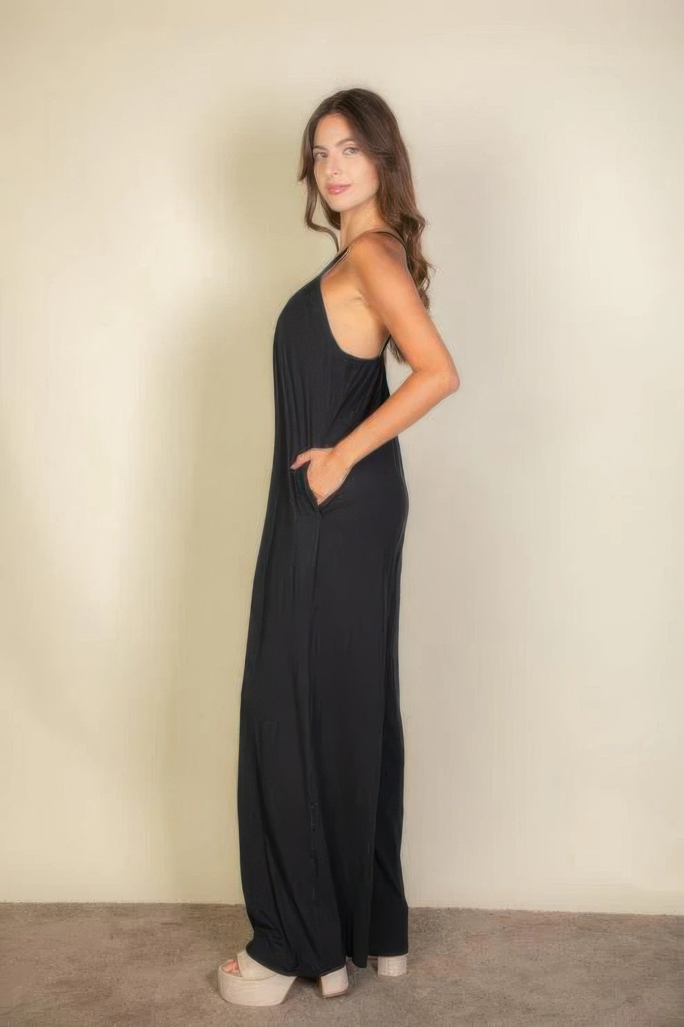 Spaghetti Strap Solid Wide Jumpsuit - Exotic Bear Boutique