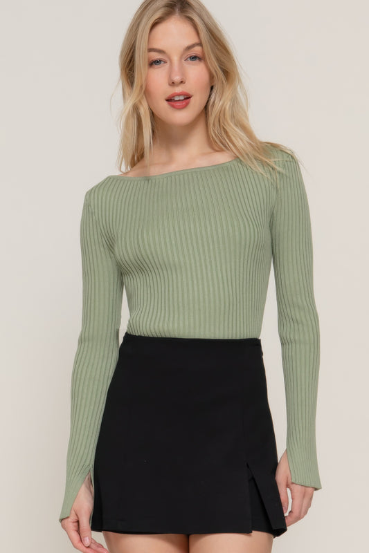 Long Sleeve Boat Neck Sweater - Exotic Bear Boutique