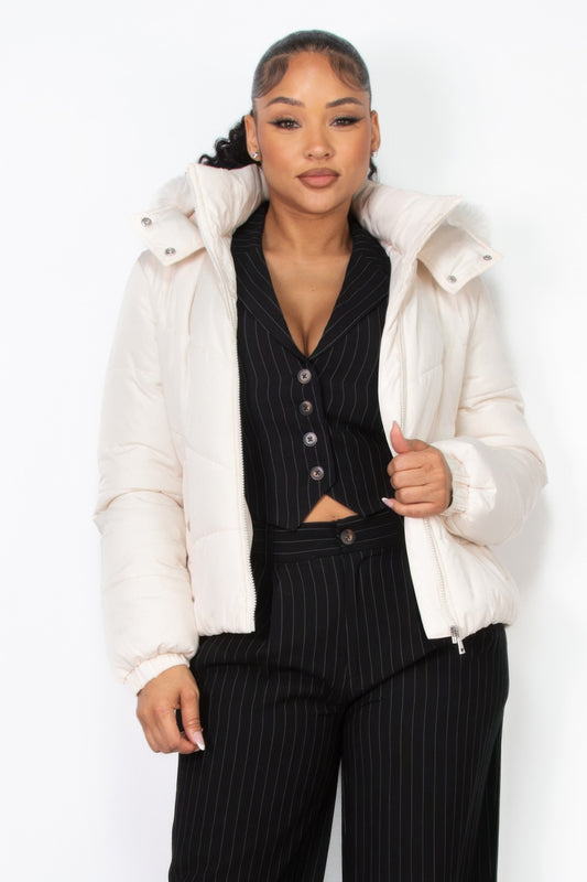 Insulated Zip-up Faux Fur Hooded Jacket - Exotic Bear Boutique