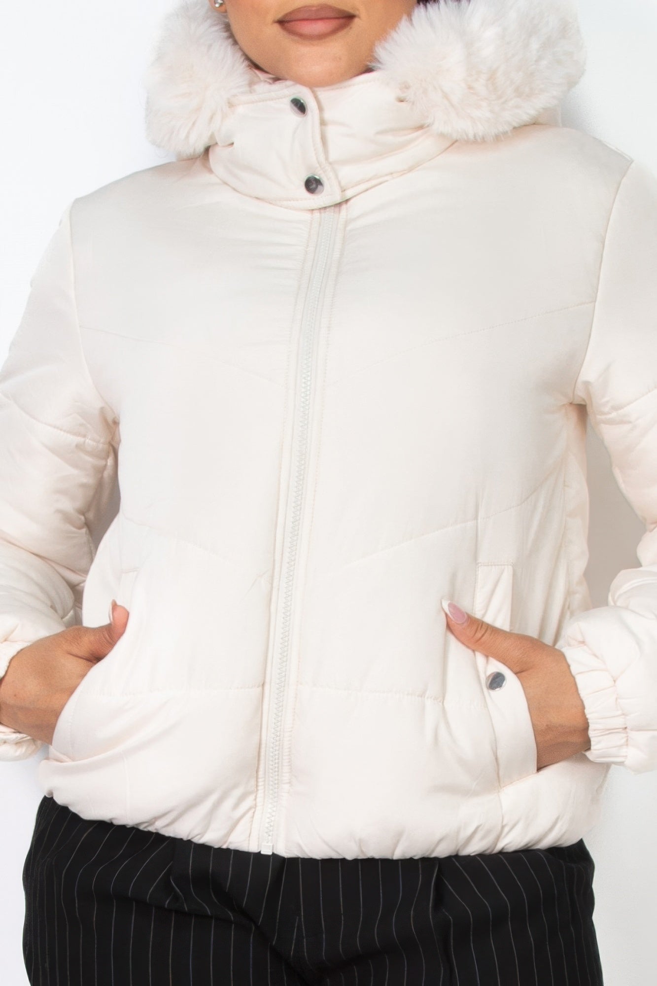 Insulated Zip-up Faux Fur Hooded Jacket - Exotic Bear Boutique