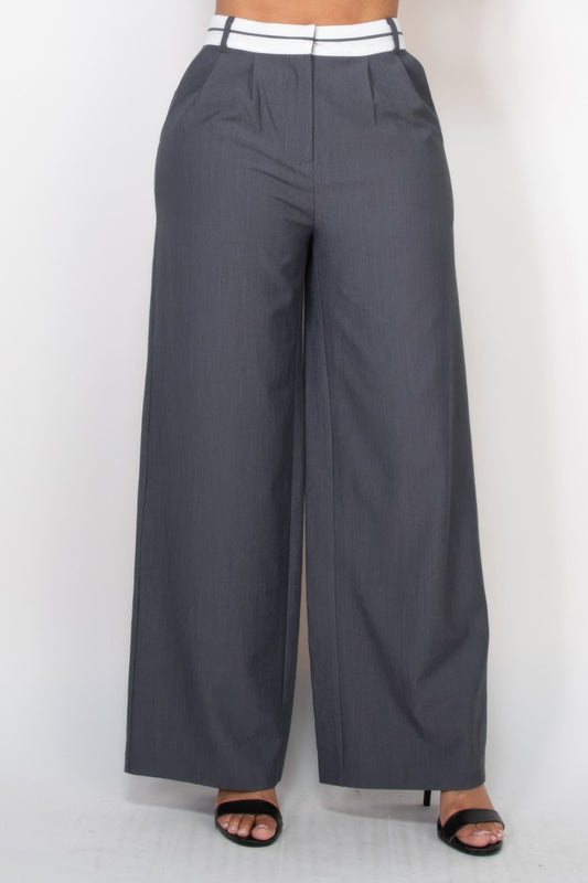 Pleated Double Waistband Pants - Exotic Bear Boutique