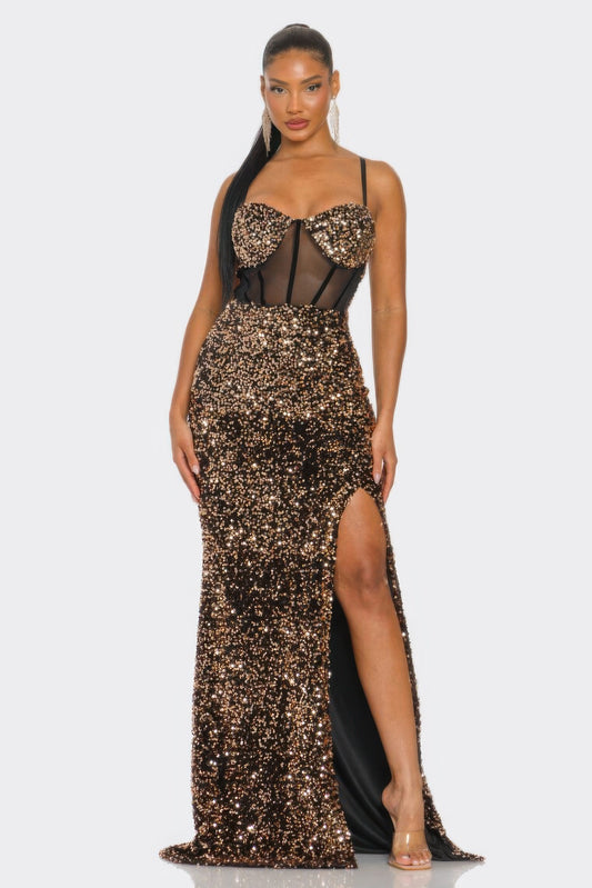 Cecily Teddy Velvet Corset Maxi Dress - Exotic Bear Boutique