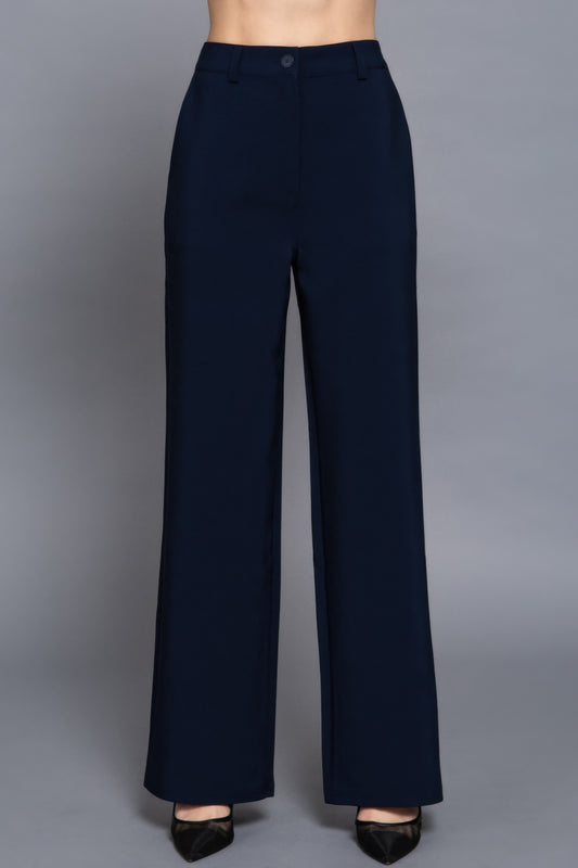 Back elastic straight woven long pants - Exotic Bear Boutique