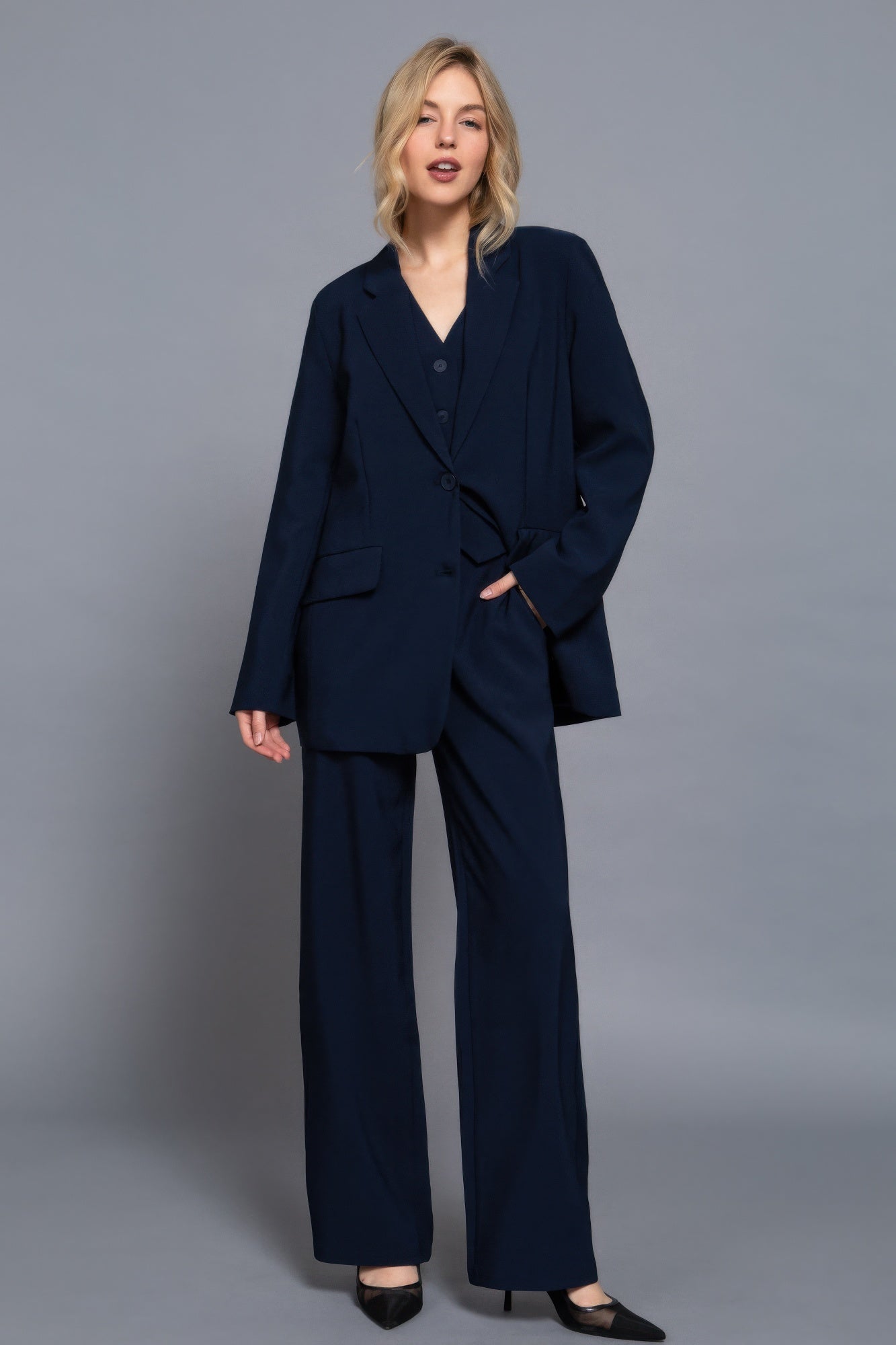 Back elastic straight woven long pants - Exotic Bear Boutique