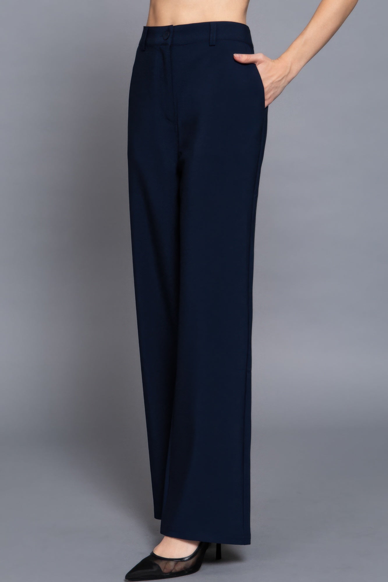 Back elastic straight woven long pants - Exotic Bear Boutique