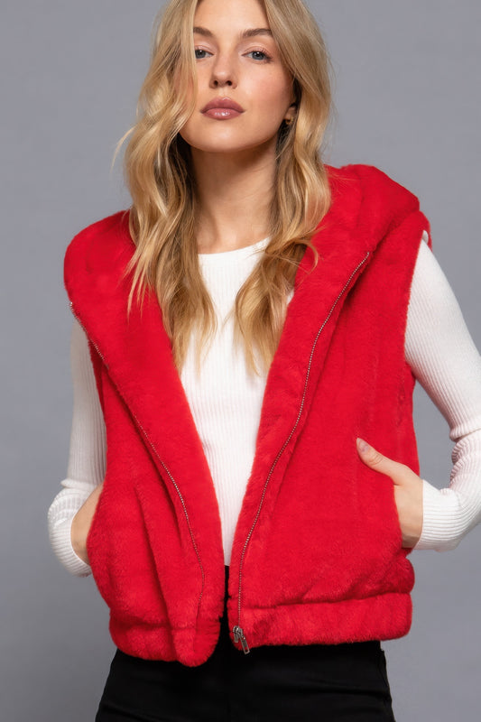 Hoodie Faux Fur Vest - Exotic Bear Boutique