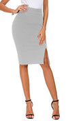 Urban CoCo Women's Elastic Waist Side Slit Hem Bodycon Pencil Skirt (S, Light Grey)