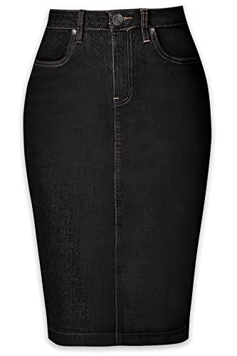 Lexi Womens Super Comfy Stretch Denim Skirt, Black, 6
