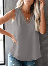 osazic Womens V Neck Tank Tops Sleeveless Henley Shirts Lace Long Tunic Tees Grey S - Exotic Bear LifeStyle