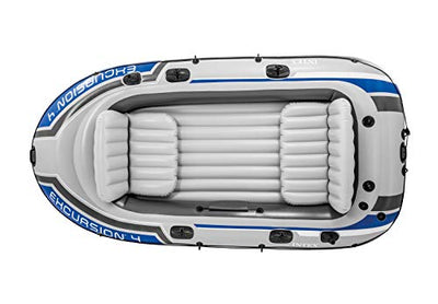Intex Excursion 4, 4-Person Inflatable Boat Set w Alum Oars,Motor Mounts - Exotic Bear LifeStyle Trends Boutique