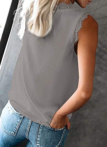 osazic Womens V Neck Tank Tops Sleeveless Henley Shirts Lace Long Tunic Tees Grey S - Exotic Bear LifeStyle
